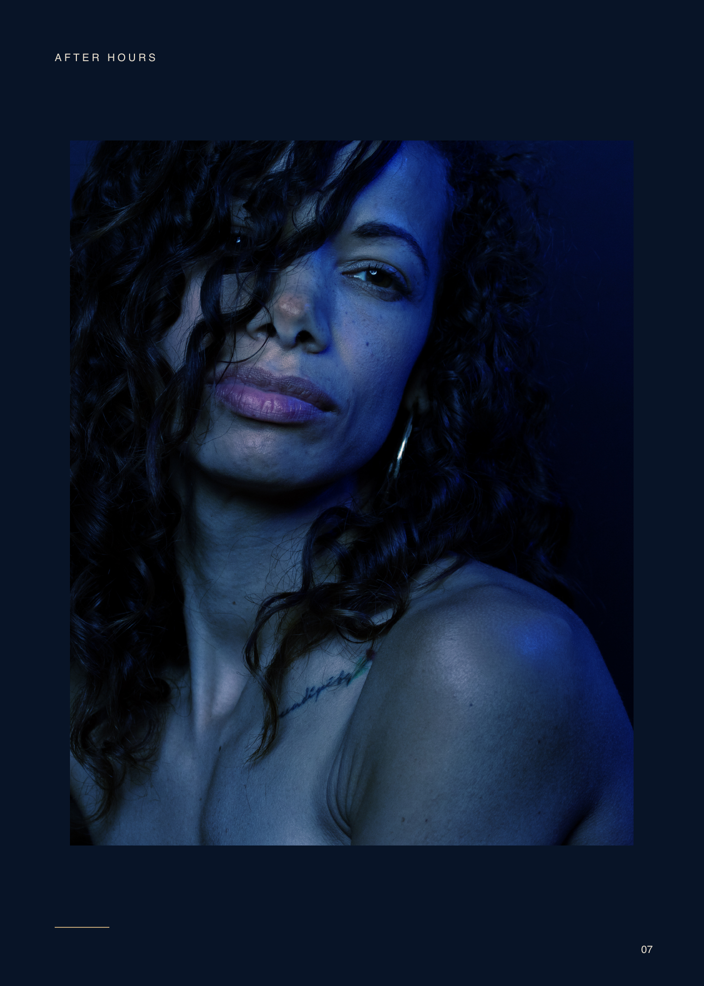 After Dark, page 7. Her direct gaze introduces the blue-lit After Hours chapter. Page text: AFTER HOURS
