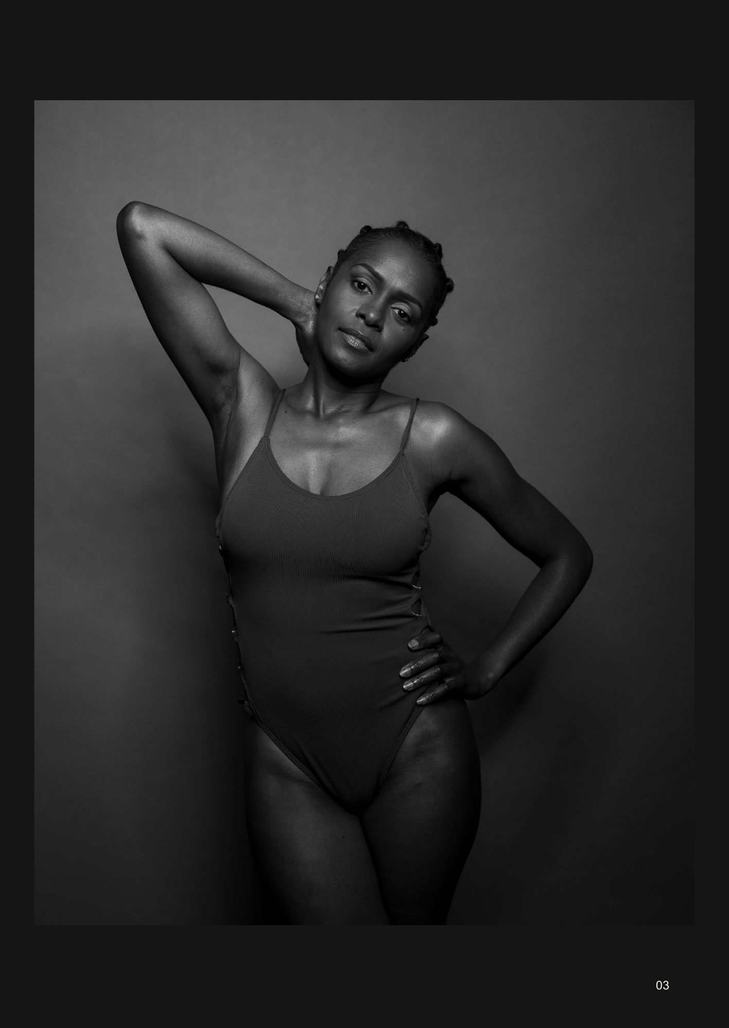 The Provocateur, page 3. A raised arm and grounded stance give the portrait its bold rhythm.