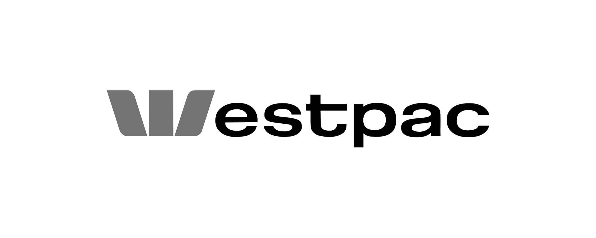 The Westpac logo featuring a stylized letter 'W' in gray followed by the black word 'westpac' on a white background.