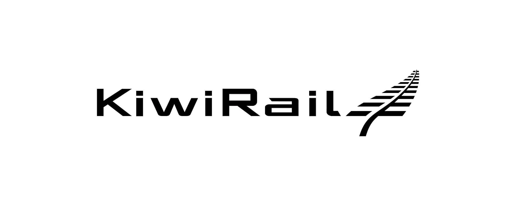 Kiwirail logo with stylized train track design on the right.