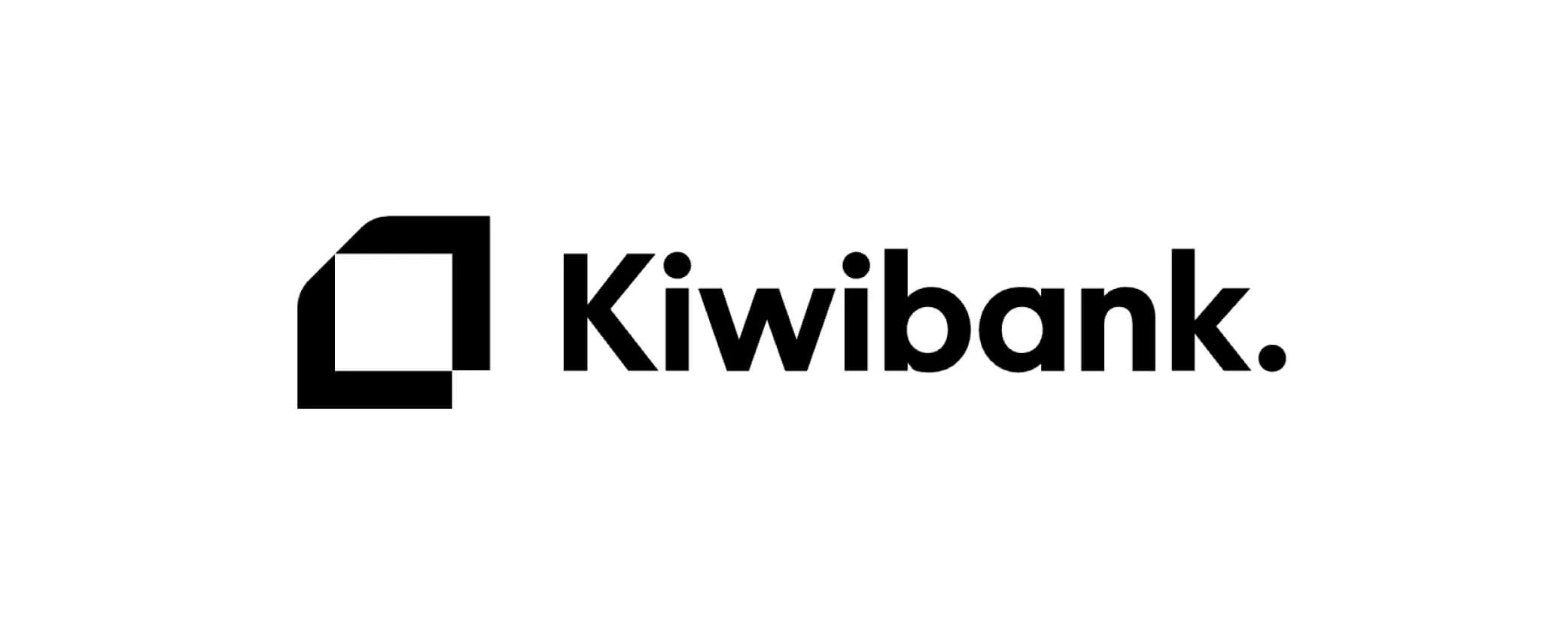 Kiwibank logo with black text and icon on a white background.
