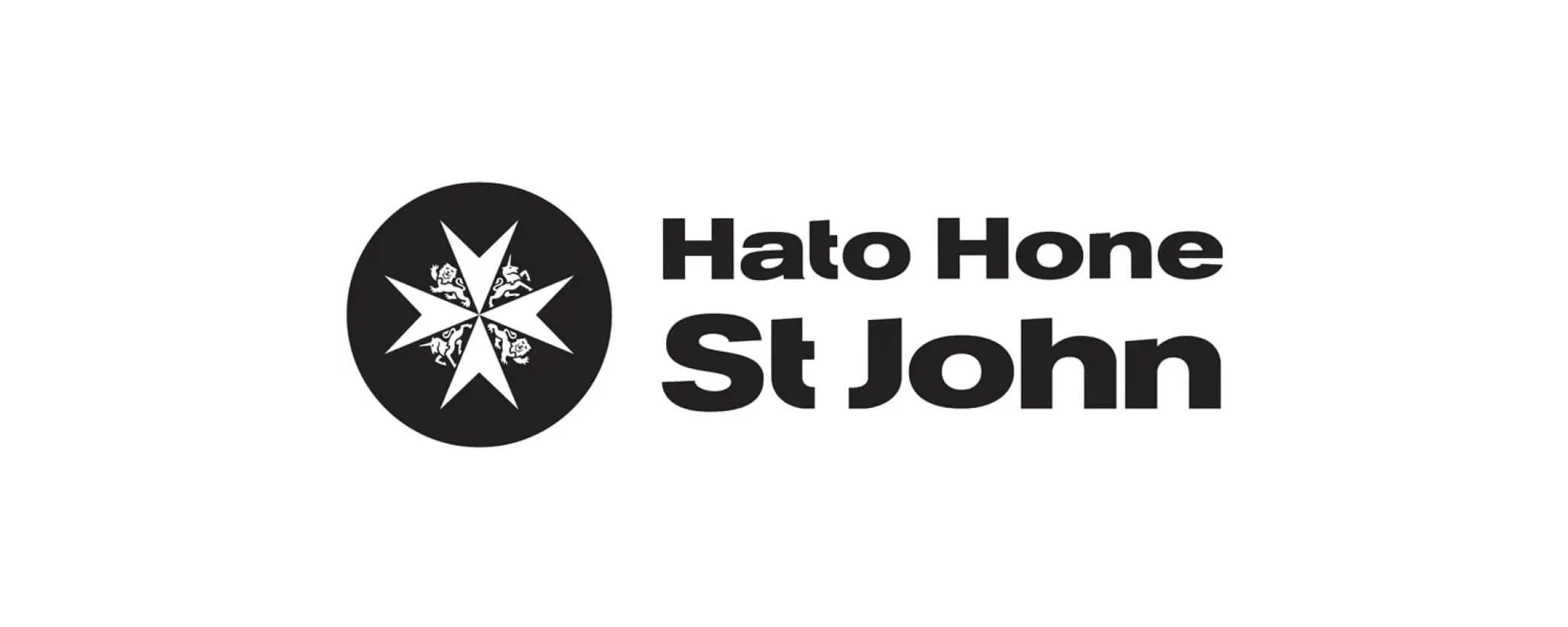 Hato Hone St John logo. Black and white lettering with a circular emblem featuring a seven-pointed star.
