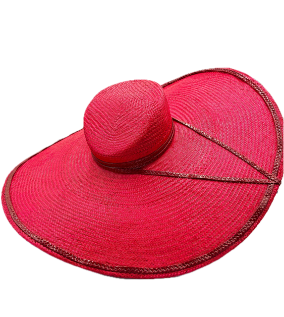 Xlarge Flippy Brim Straw Hat in Red with Straw Braid Trim