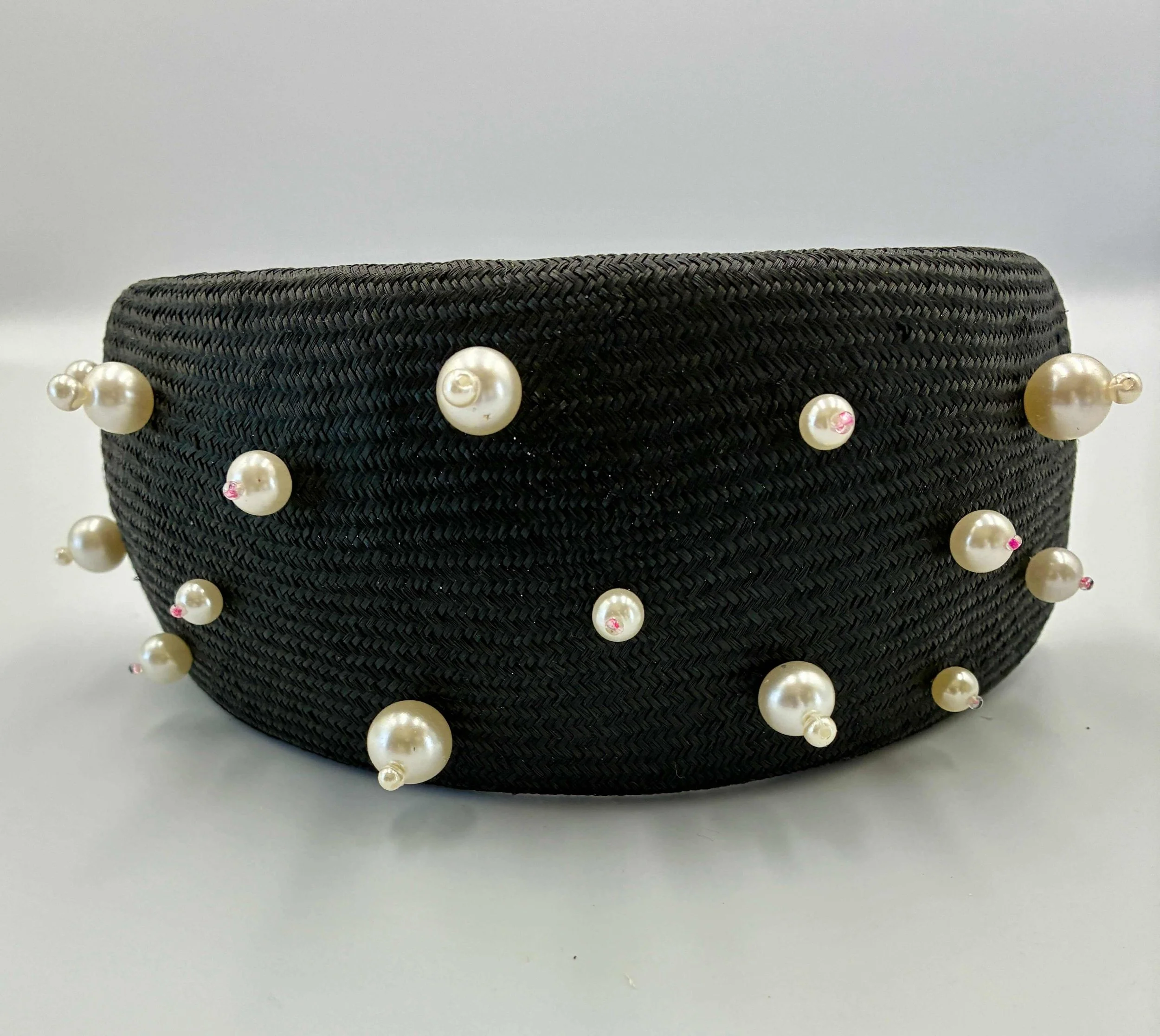Black Straw Bandeau with Pearl Beading