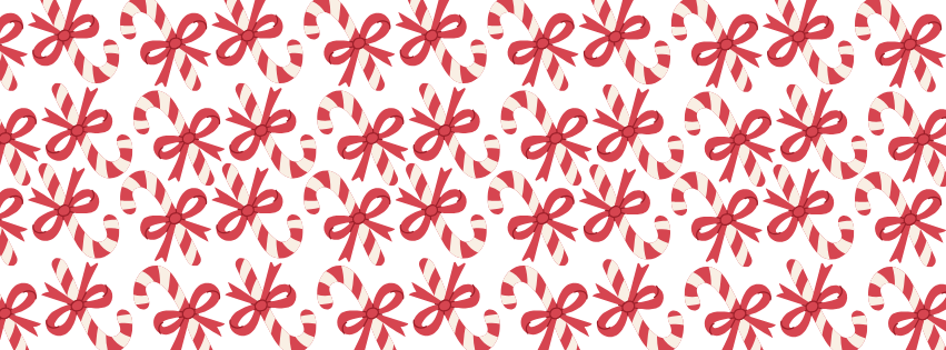 Pattern of red and white striped candy canes with red bows.