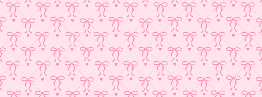 Pink background with a pattern of bows and small hearts.