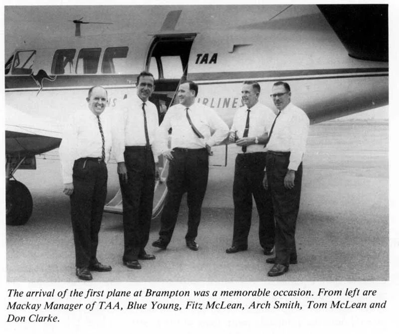 News clipping of first flight to Brampton Island