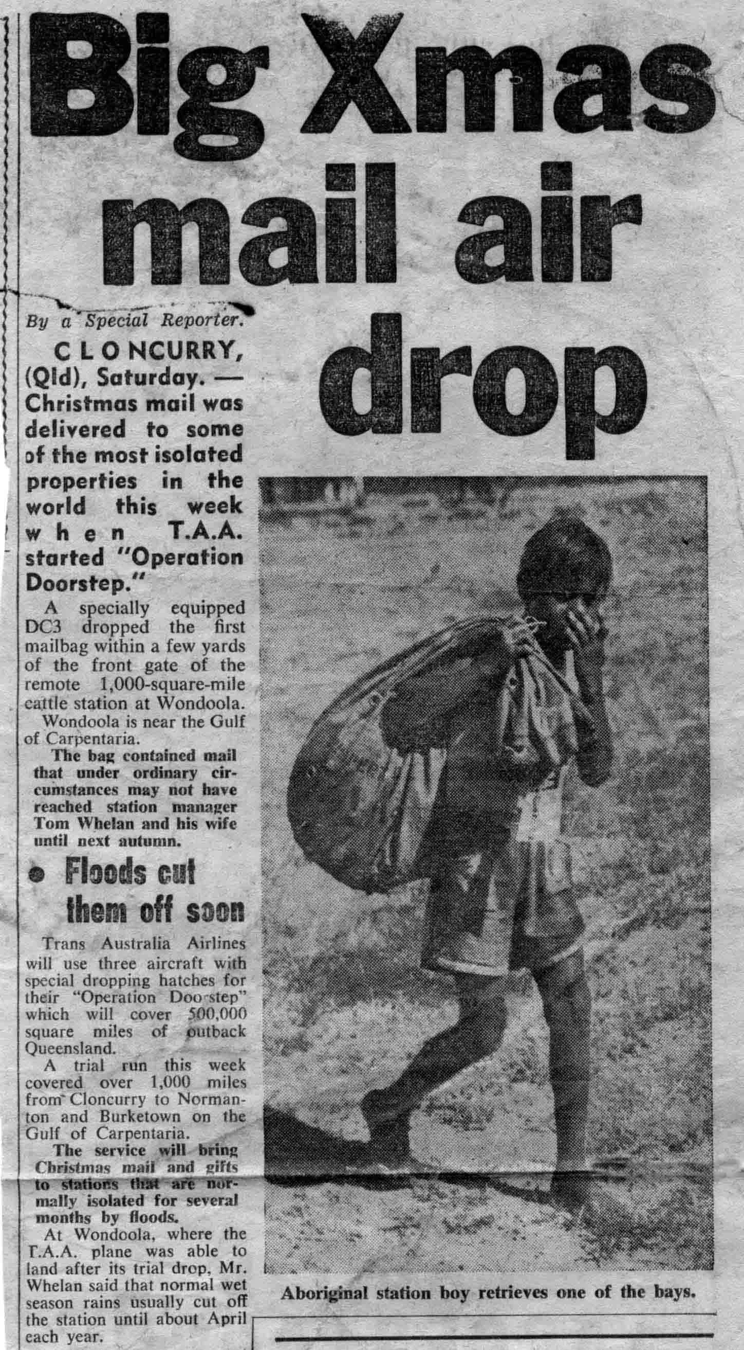 Newspaper article on Blue's mail run
