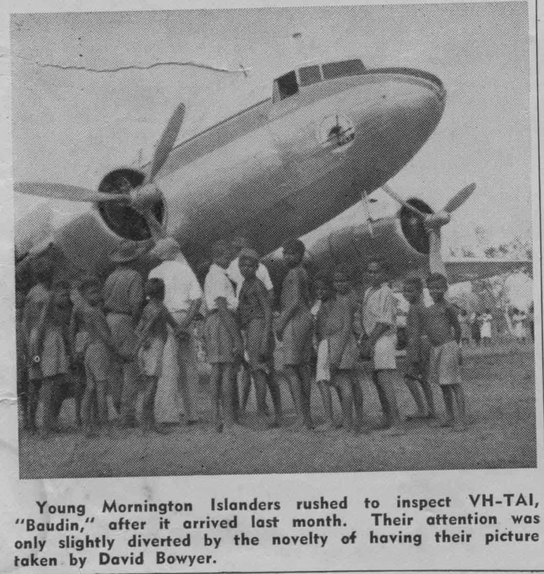 Photo of locals in front of DC3 at Mornington Island