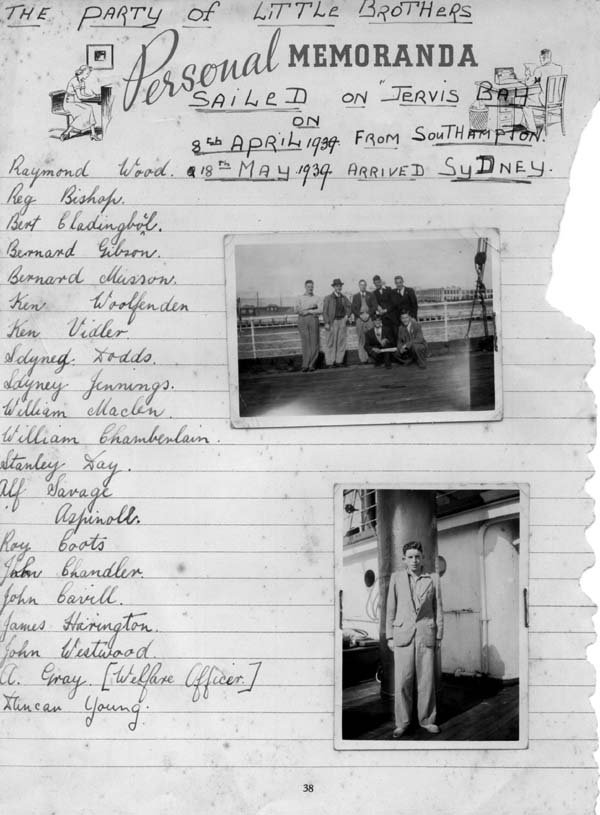 Members of the Big Brother program who sailed on the Jervis Bay
