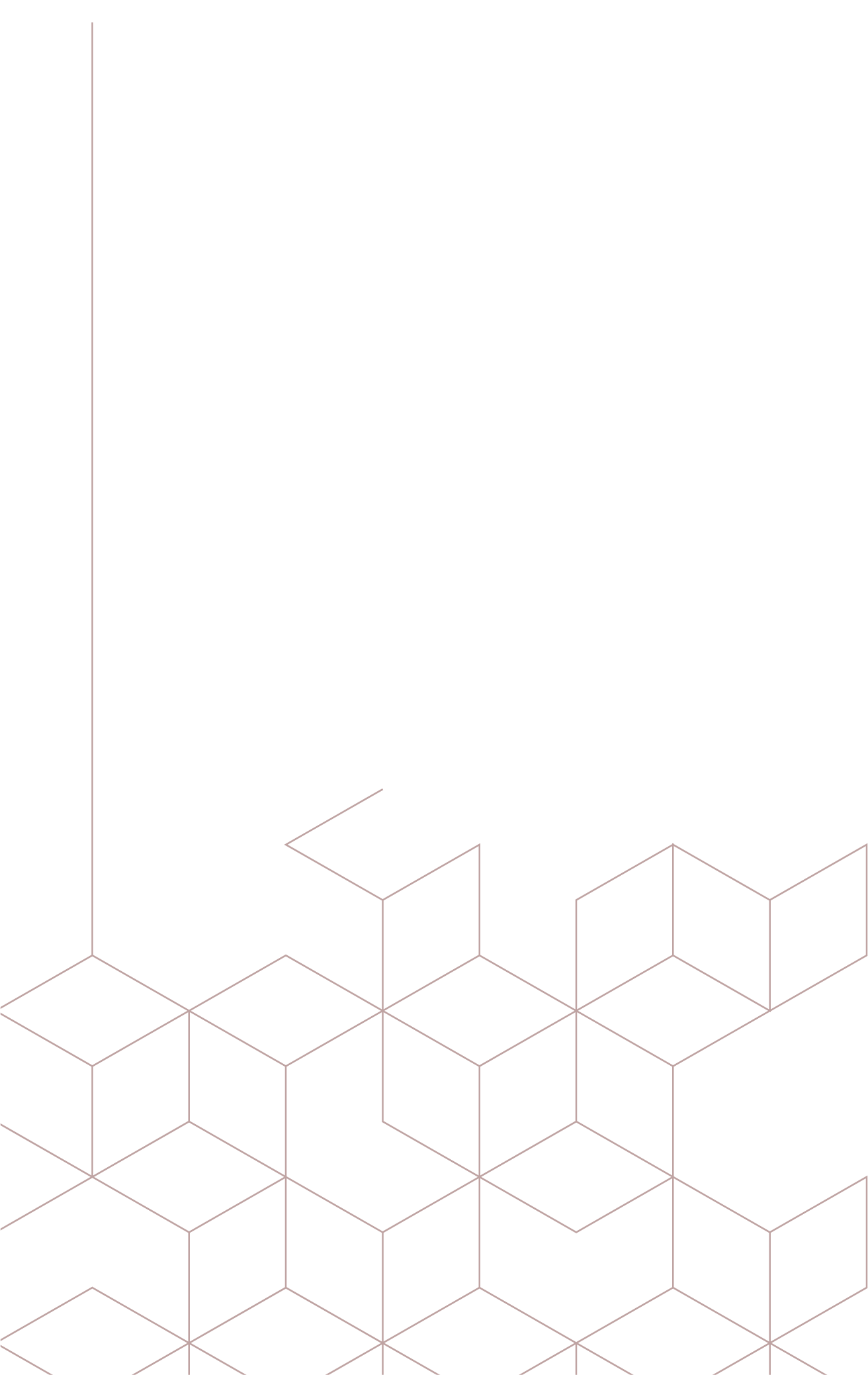 The image features a grid of interconnected hexagons drawn with thin lines on a black background, creating a three-dimensional geometric pattern.
