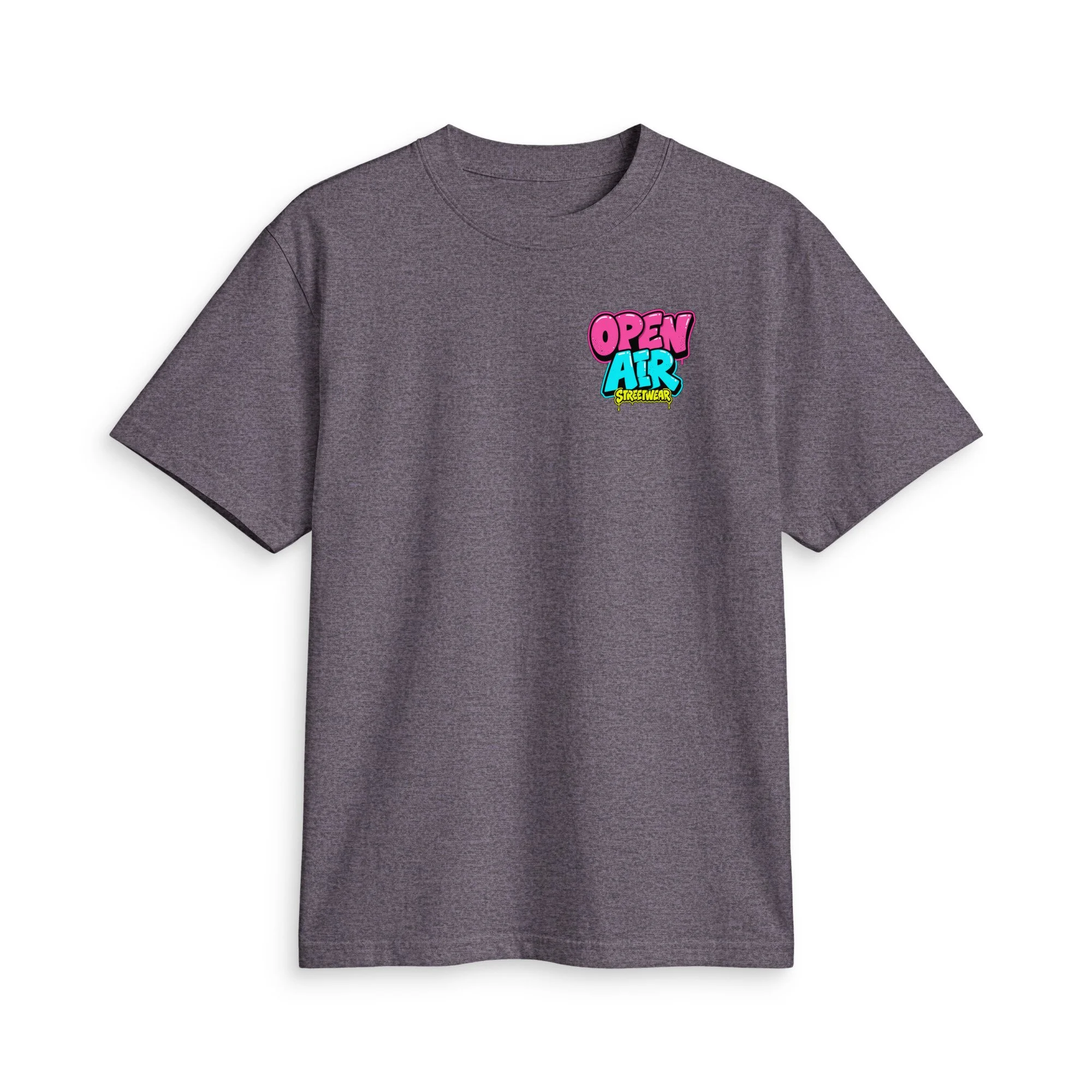 OPEN AIR First Edition T-shirt, front view with small neon graffiti chest logo