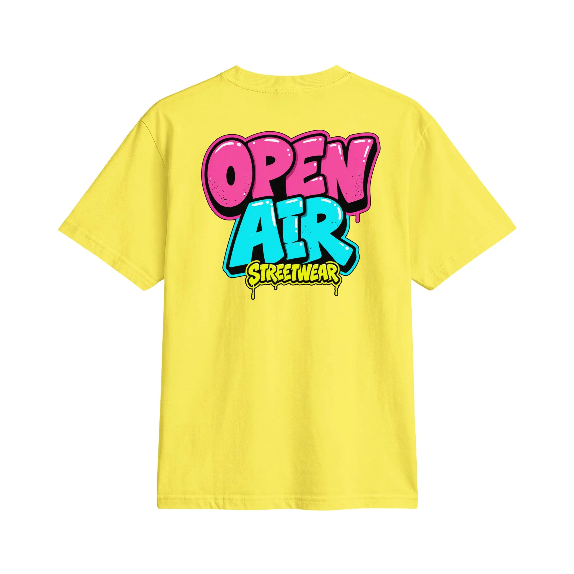 OPEN AIR First Edition T-shirt, back view with large neon graffiti OPEN AIR STREETWEAR print