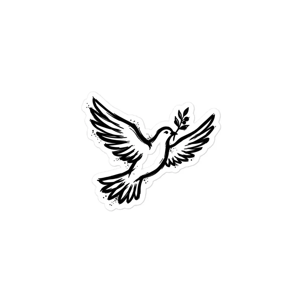 Peace dove sticker with a bird carrying an olive branch