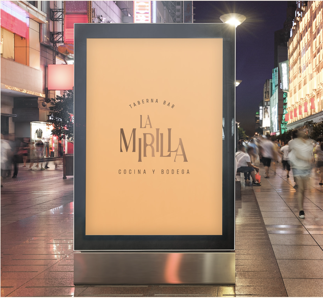 Señalética exterior y branding para La Mirilla, bar y restaurante.