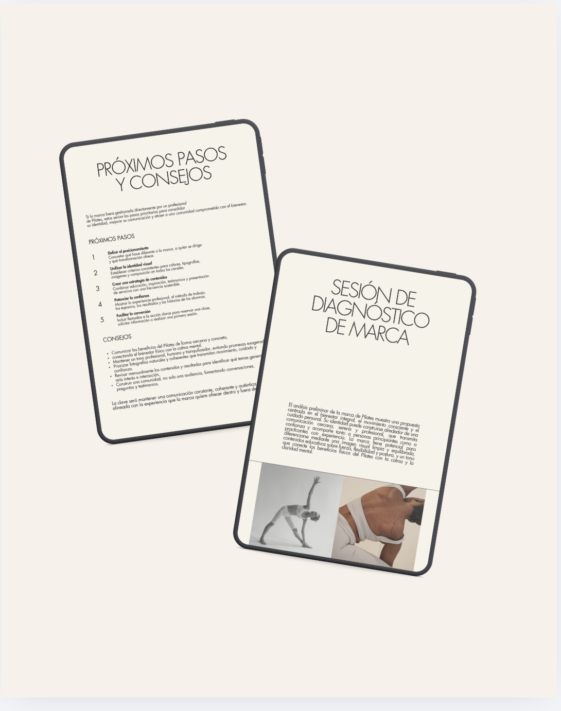 Materiales de sesión de diagnóstico de marca — identidad visual y comunicación.