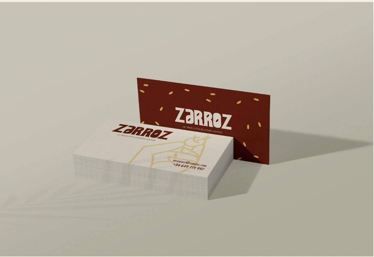 Tarjetas de visita y papelería corporativa para ZARROZ — branding y diseño de identidad.