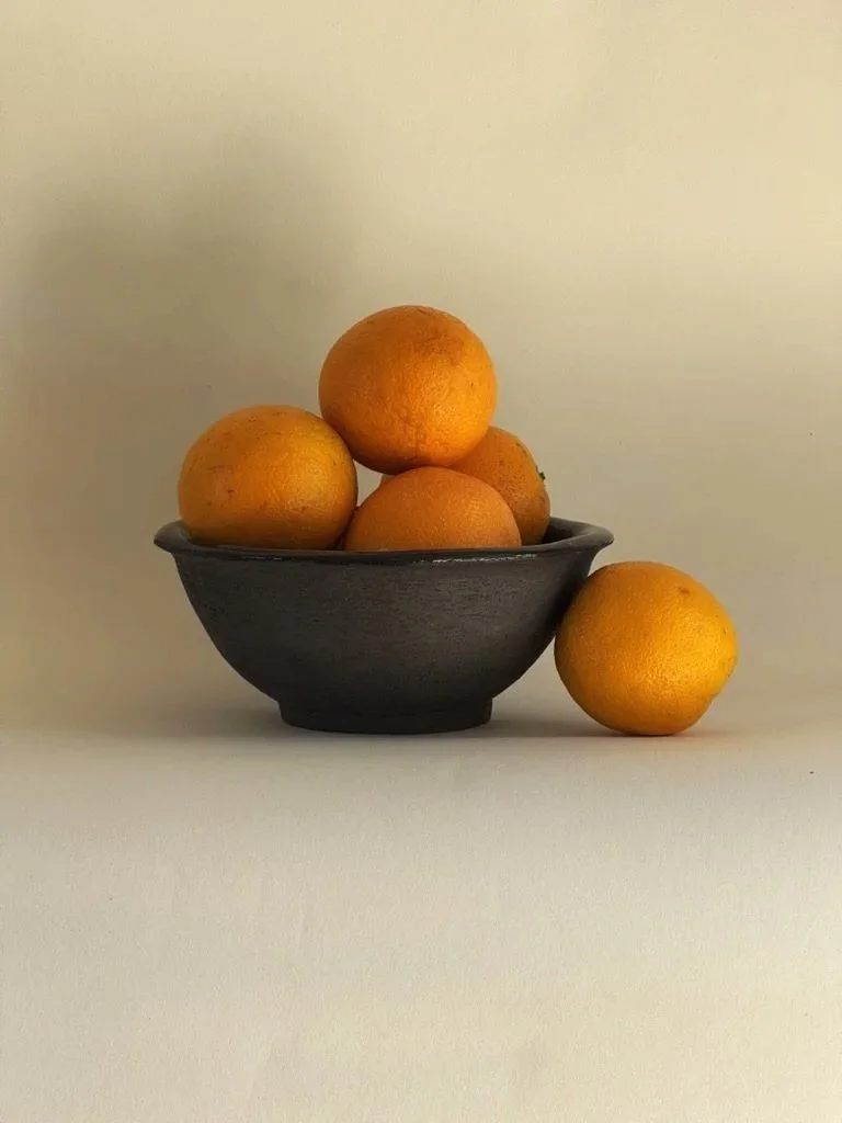 Black bowl with ash glaze