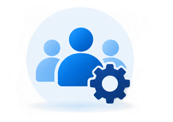 Blue team icon with a gear representing security testing integrated with existing technology and security teams.