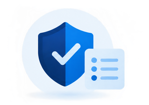 Blue security shield with a checkmark and checklist representing risk-based cybersecurity assessments.