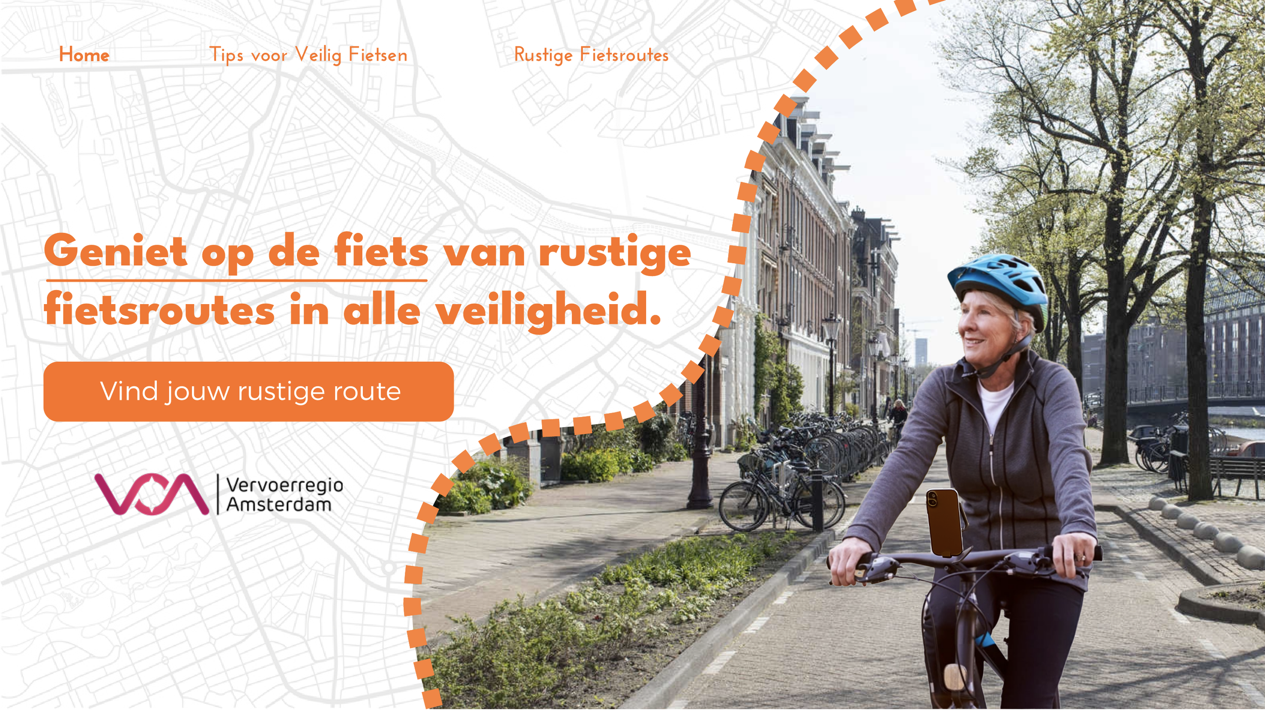Homepagina ontwerp voor project Geniet op de Fiets voor vervoerregio Amsterdam.