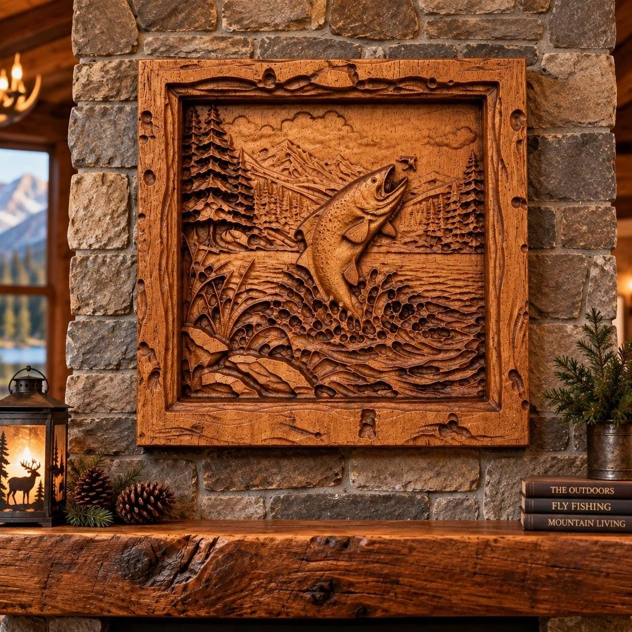 Large 24” African Mahogany Trout Carving | 3D Fly Fishing Wall Art | Fishing Cabin Decor | Lake House Lodge Art | Fisherman Gift