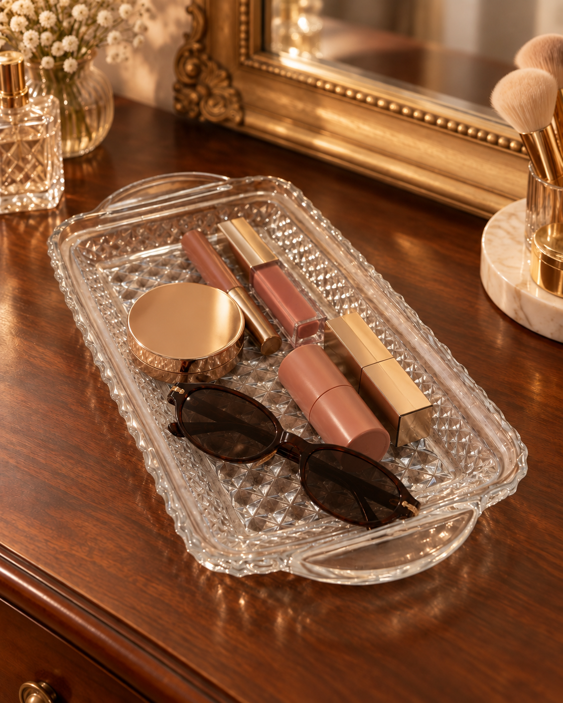 Pressed Glass Vanity Tray