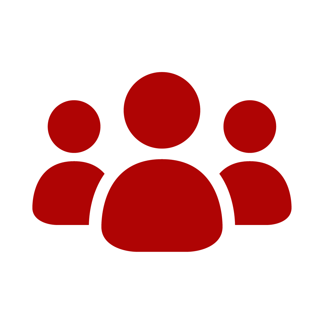 Red stylized group of three people on a black background