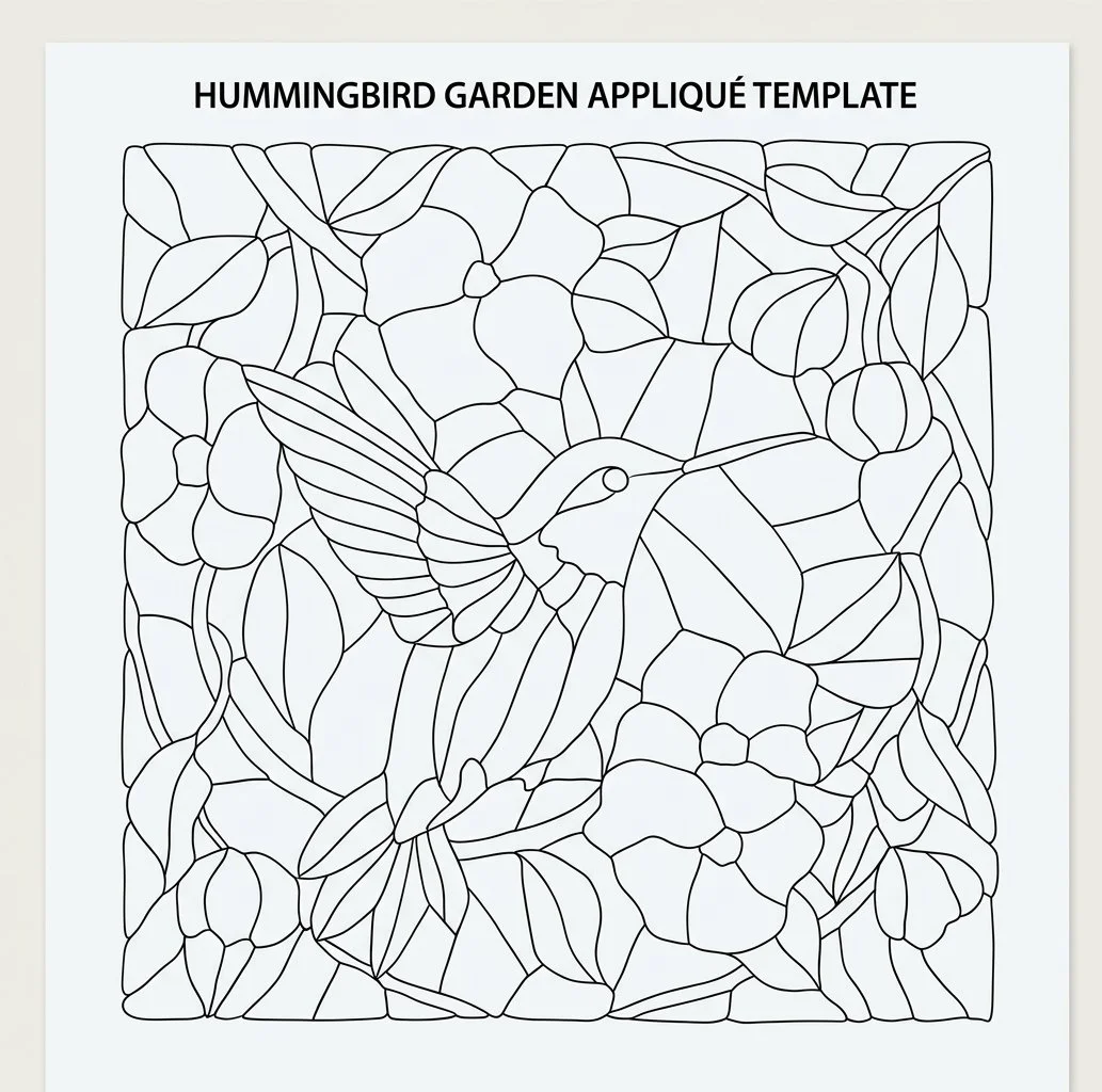 Fabric Mosaic Hummingbird Craft Template