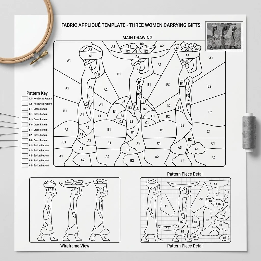 Fabric Mosaic Art Kit: Women with Baskets