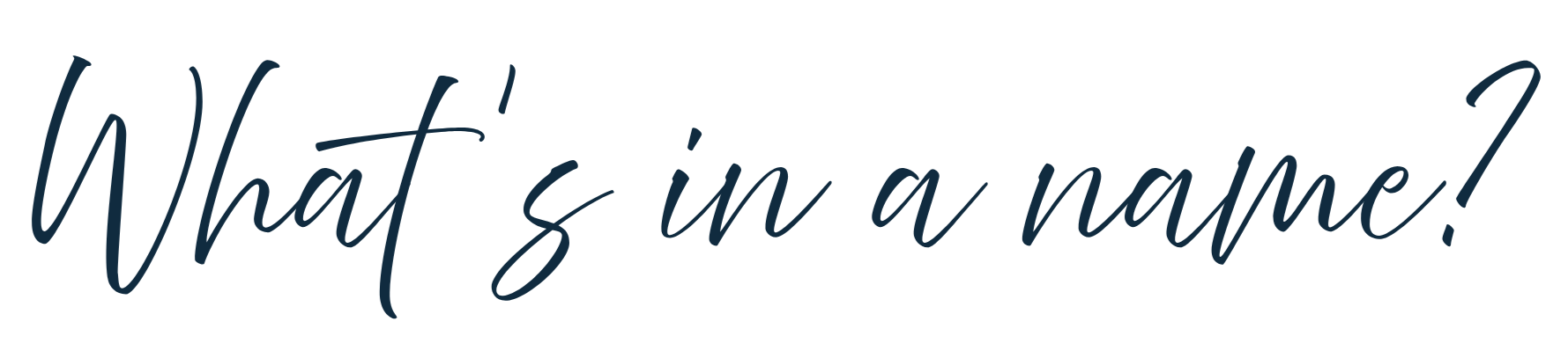 Handwritten text reading "What's in a name?" introducing the story behind Oliver Francis Interiors.