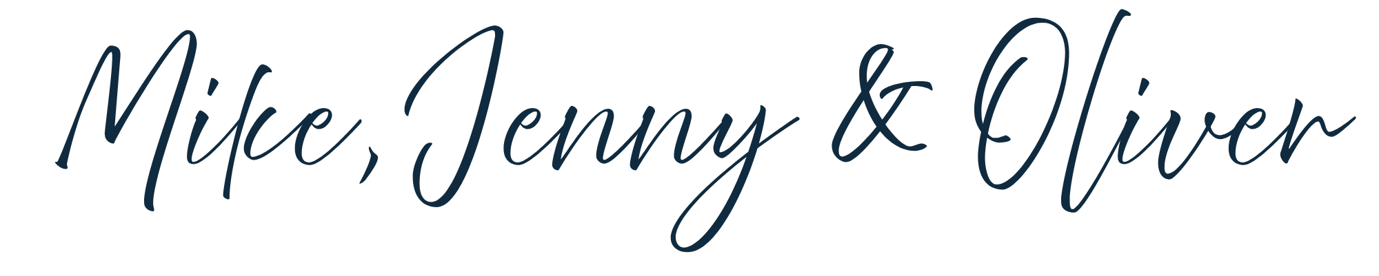 Handwritten signature reading Mike, Jenny and Oliver, the family behind Oliver Francis Interiors.