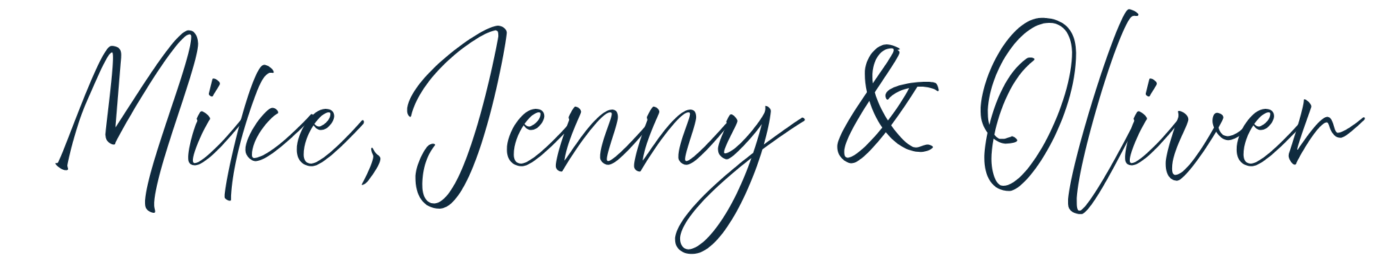 Handwritten signature reading Mike, Jenny and Oliver, the family behind Oliver Francis Interiors.