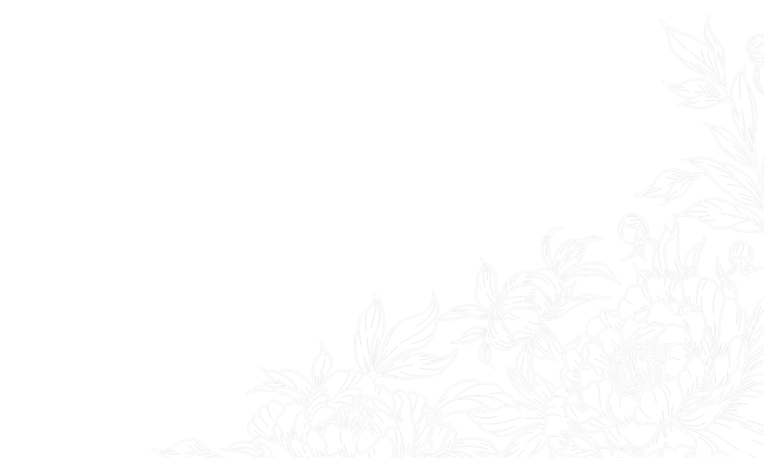 White floral line art design on black background with space for text