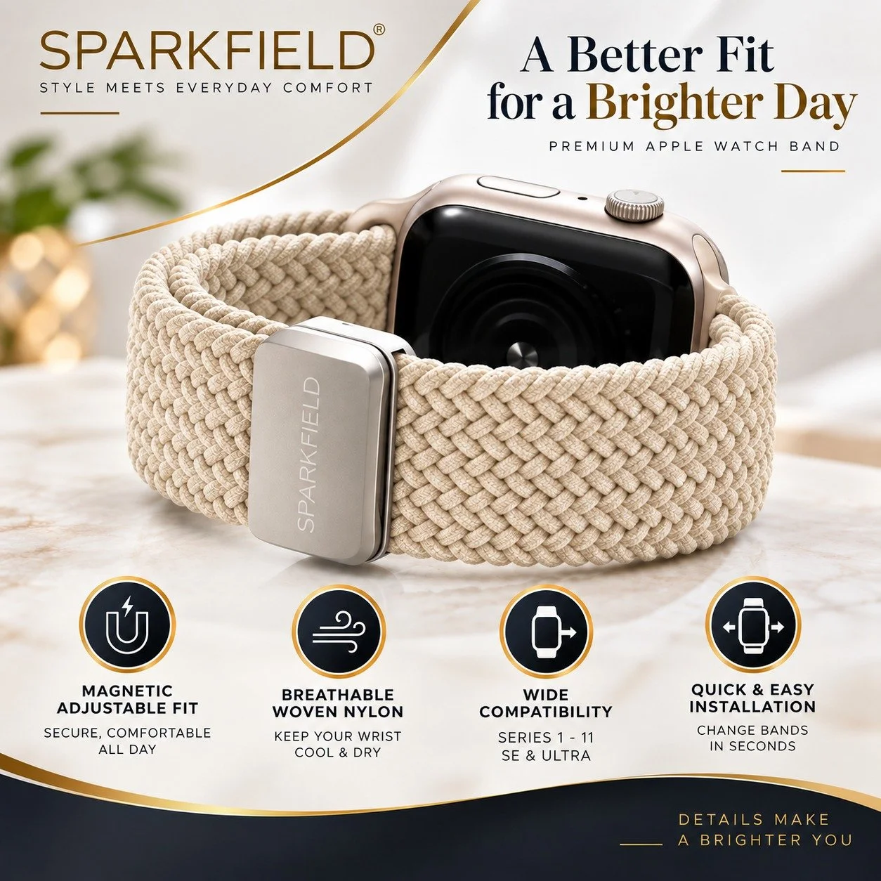Sparkfield braided nylon magnetic band for Apple Watch