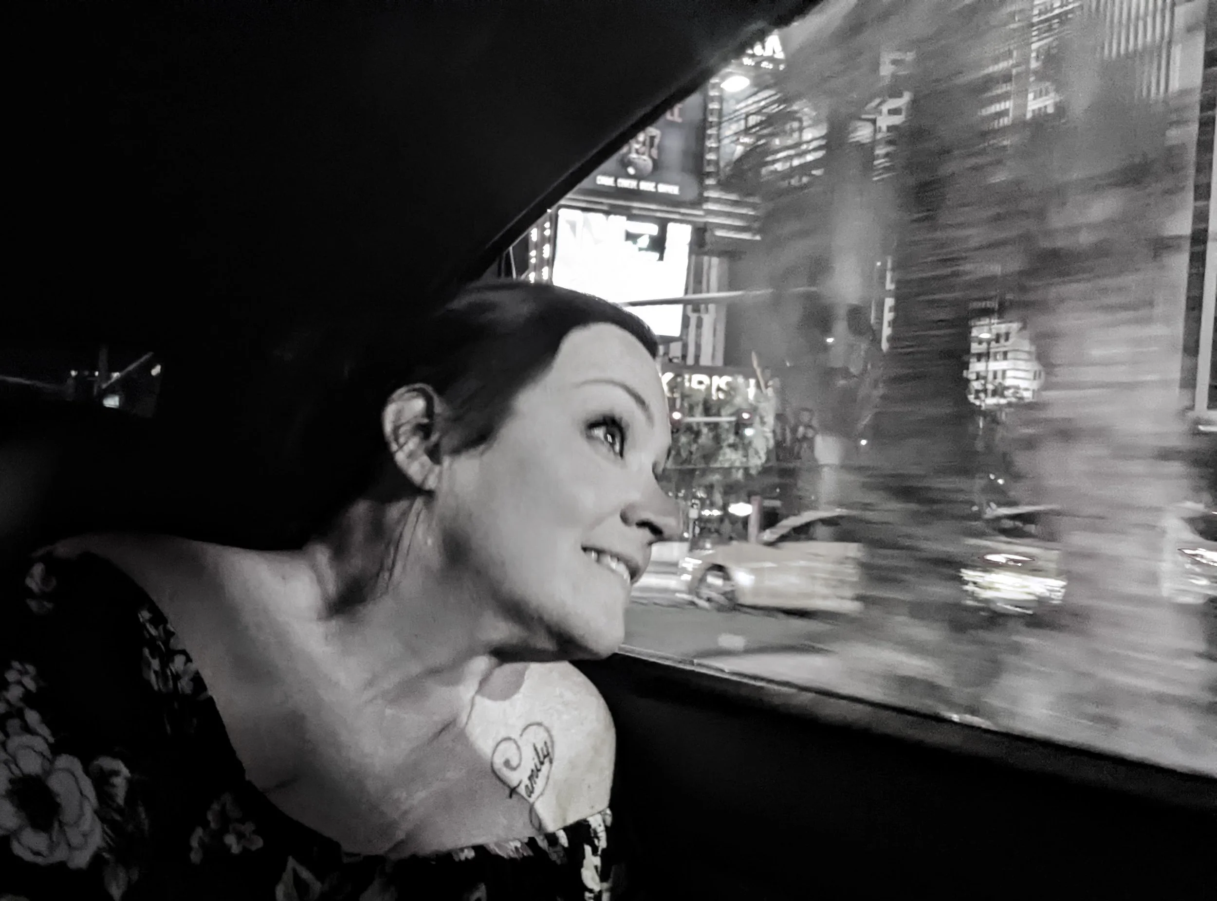 New Experiences (2022). Seeing the Vegas lights for the first time at the start of the rest of her life. Currently on display at the Austin Public Library - Carver Branch.