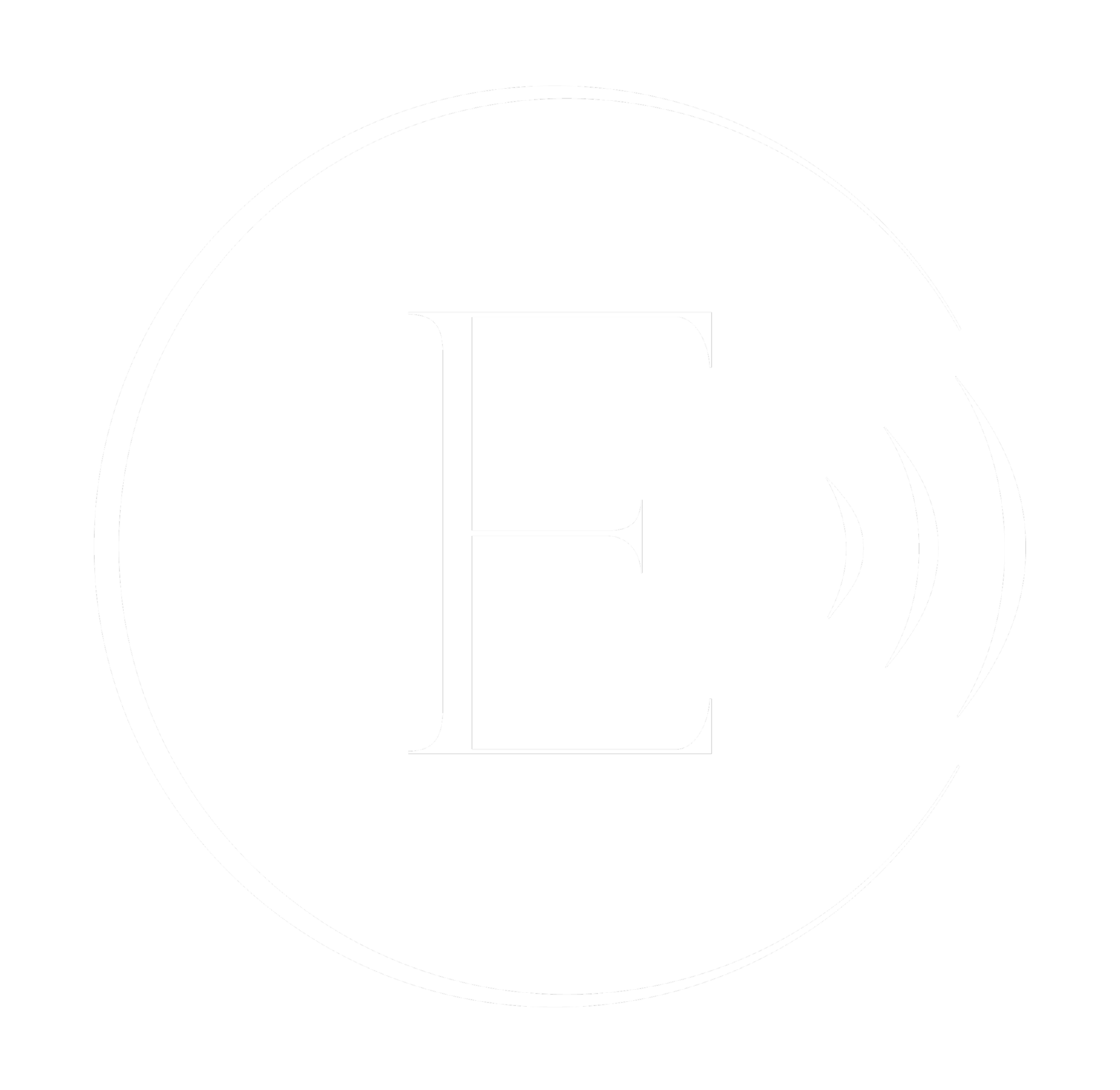 Black and white logo with a circle containing stylized large letter 'E' and 'D' in a modern font.