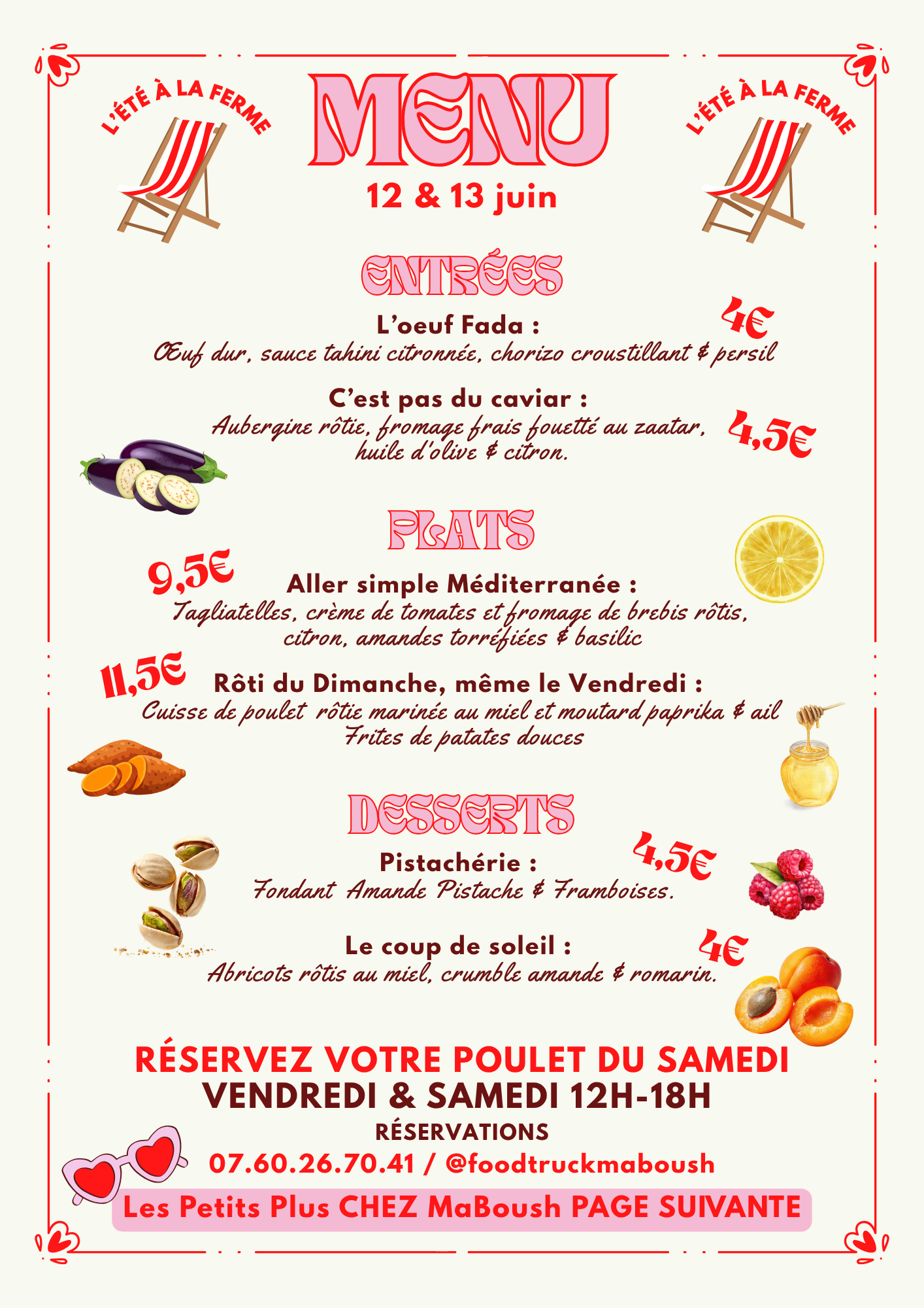 Menu hebdomadaire du 12 et 13 juin