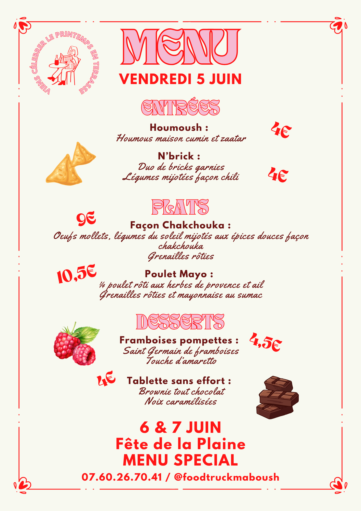 Menu hebdomadaire printemps juin