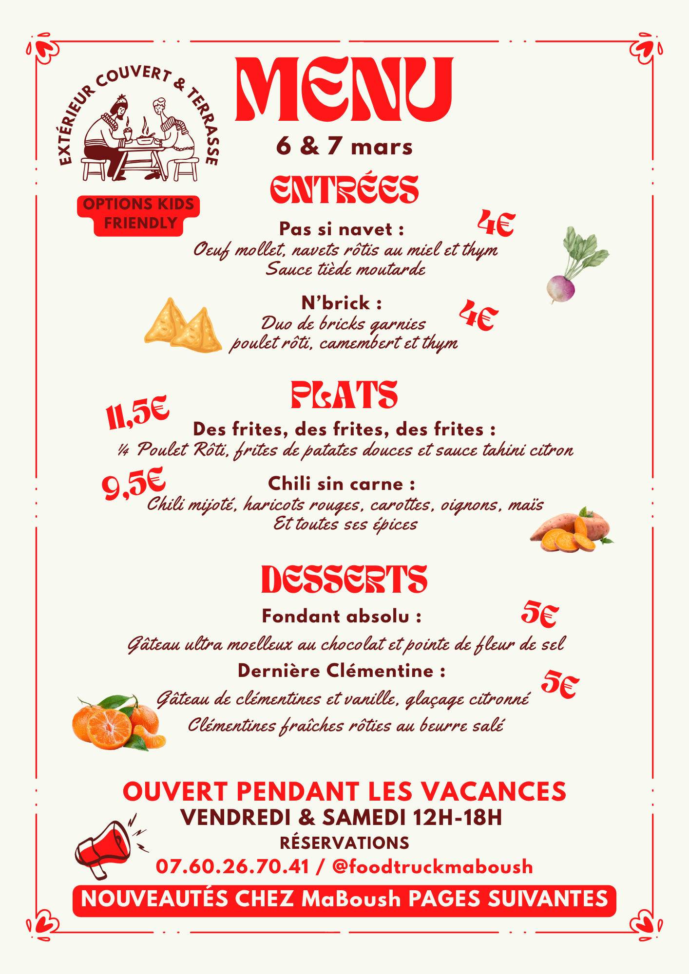Menu hebdomadaire du 6 et 7 mars 2026