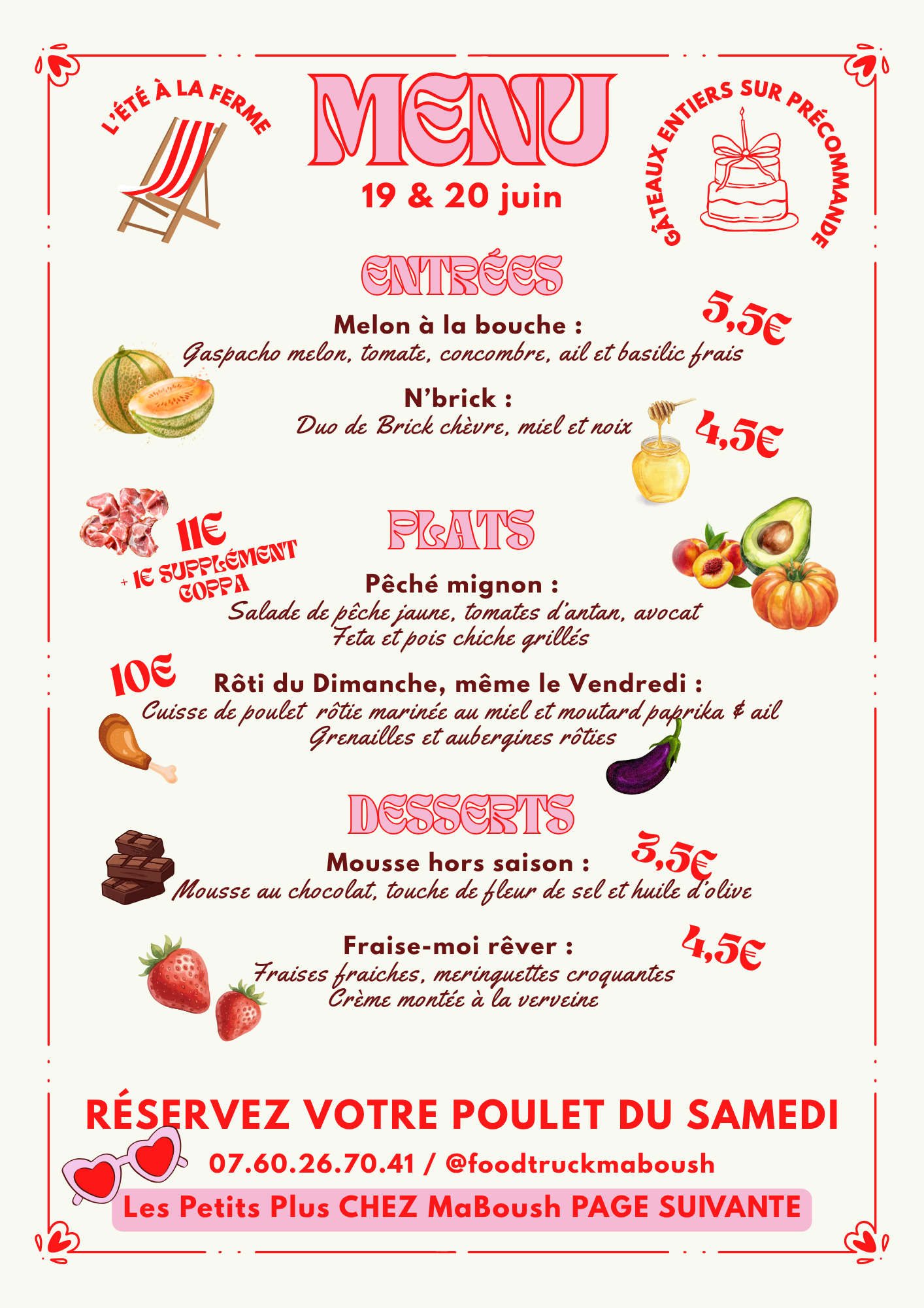 Menu hebdomadaire été 