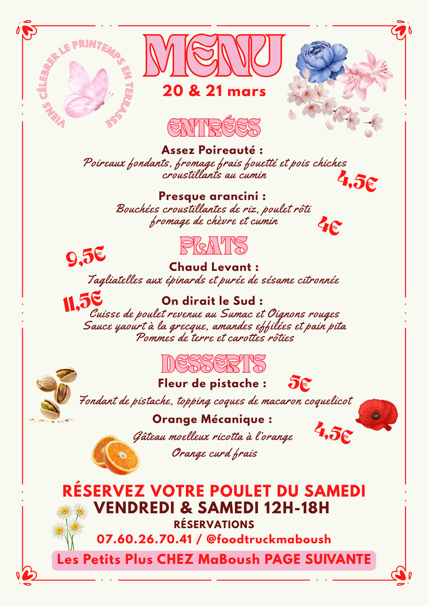Menu hebdomadaire de printemps