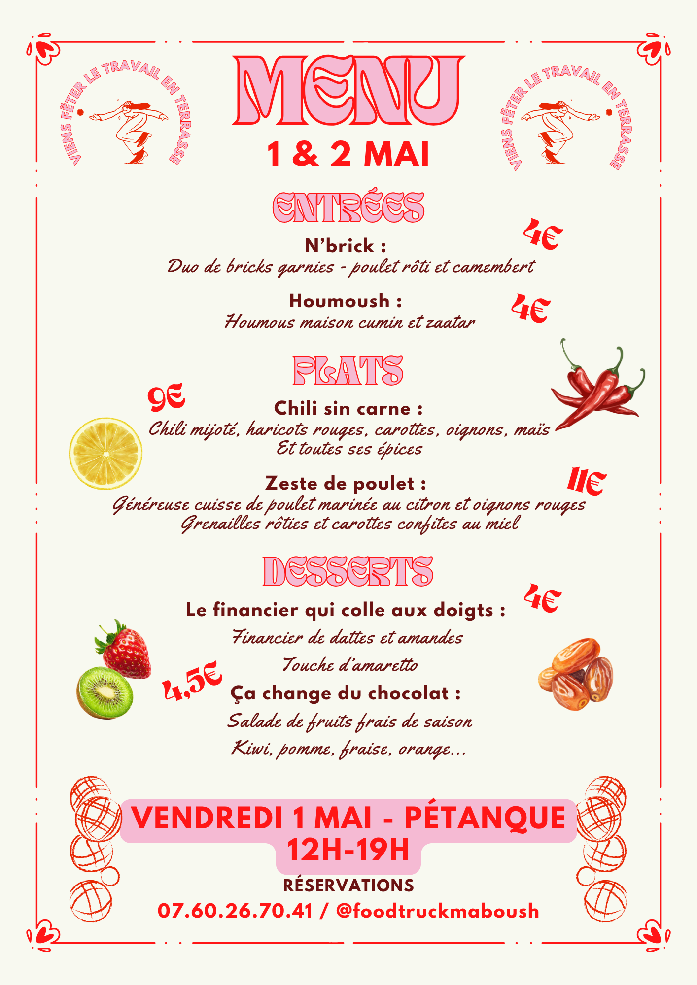 Menu pétanque