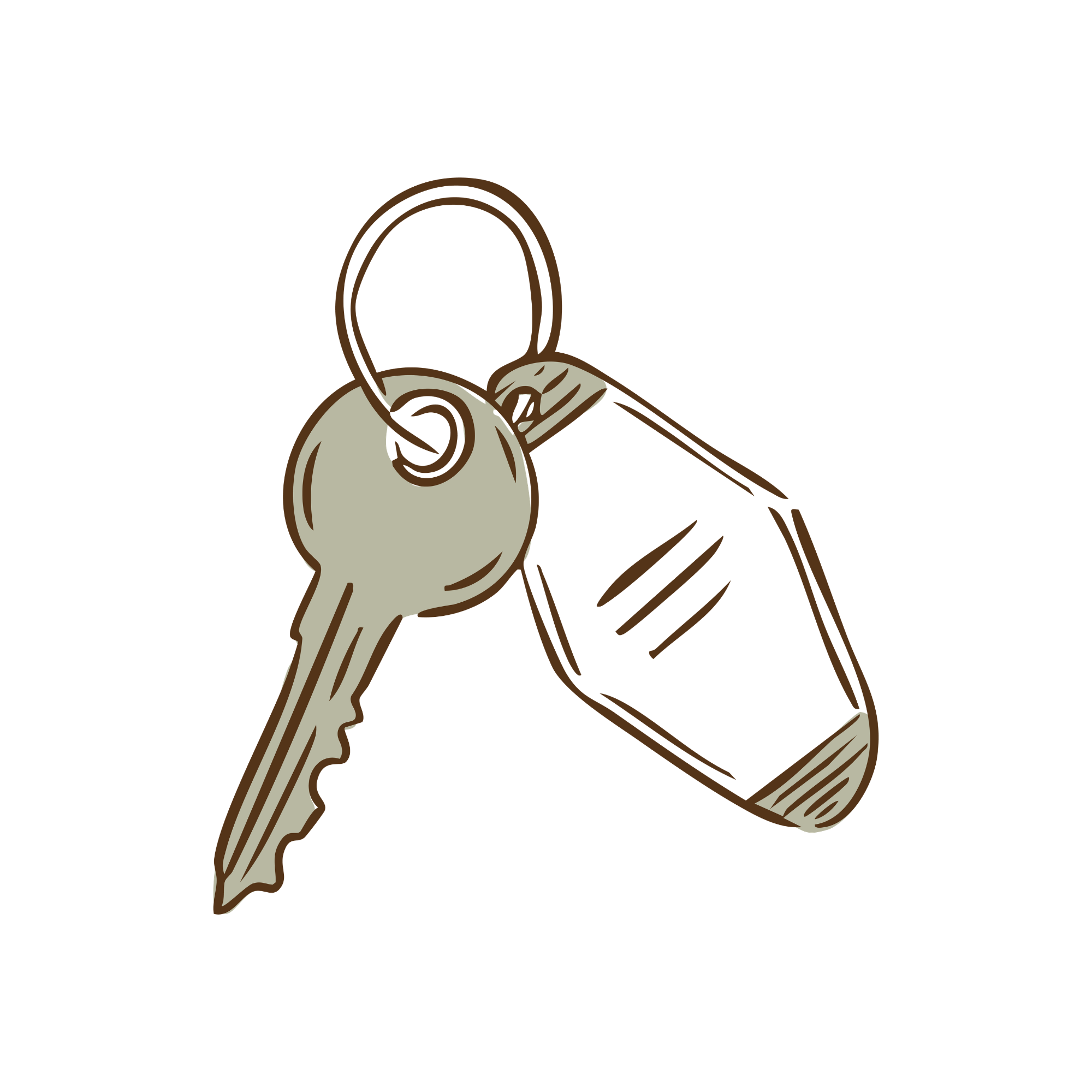 A line drawing of a house key. 