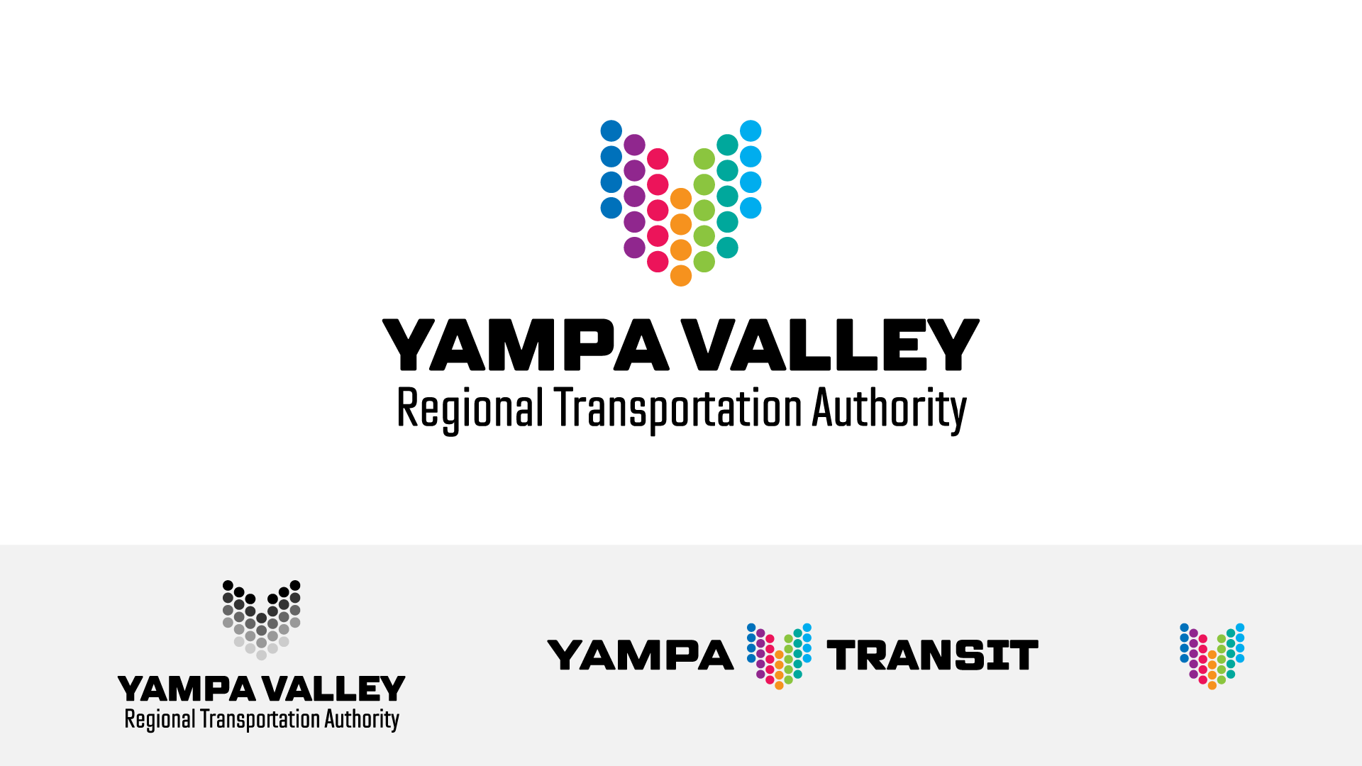 Brand concept; multi-colored array of dots forming an abstract symbol