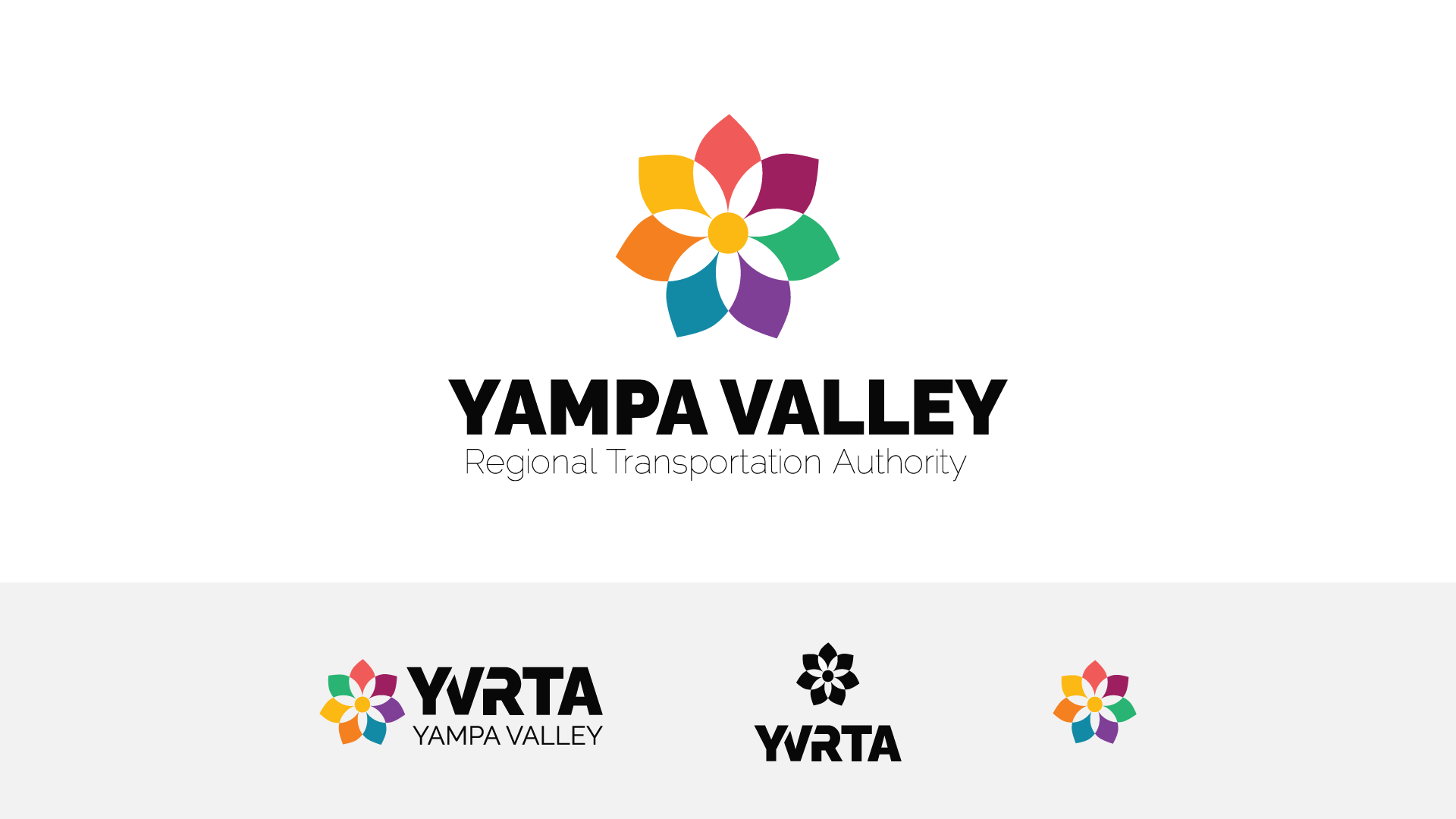 Brand concept; multi-colored flower symbol