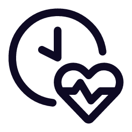 Icon of a clock with a heart and heartbeat line