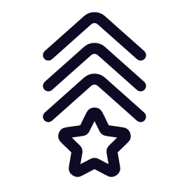 Four military-style chevrons with a star at the bottom in dark blue, on a black background.
