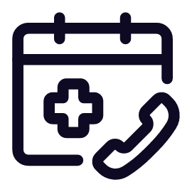 Calendar with medical cross symbol and phone receiver icon.