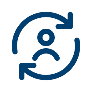 Icon of a person with circular arrows around them, representing refresh or update.